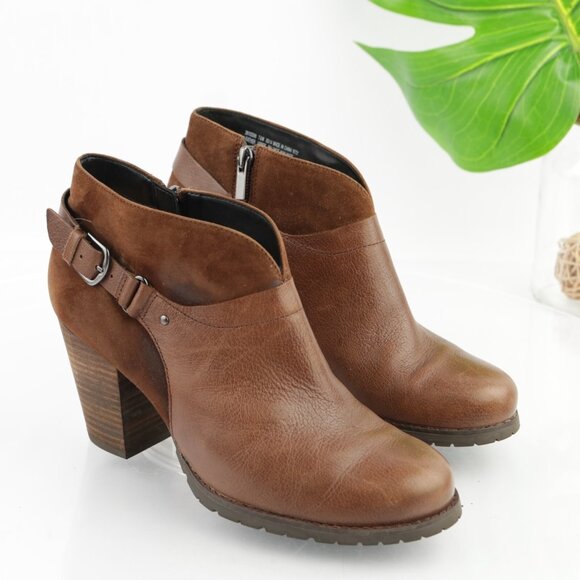 Clarks Womens Mission Parker Boost Size 7.5 Brown Leather Block Heel Lug Booties - Picture 12 of 12